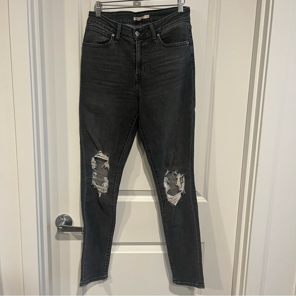 Levi's Washed Black Distressed Skinny Jeans